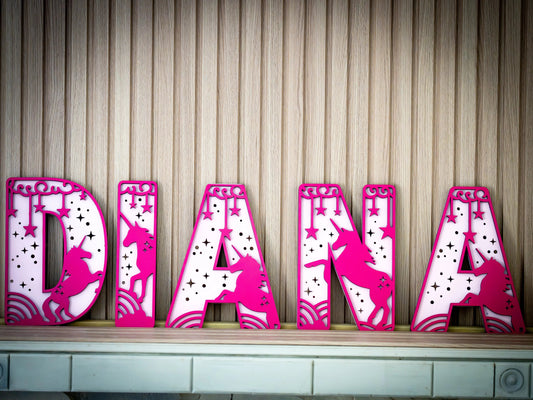 Personalized UNICORN DREAMS Name Sign | Custom Nursery Decor | Girls Themed Cut-Out Name Sign | Layered Wooden Name Sign for Kids Room My Store