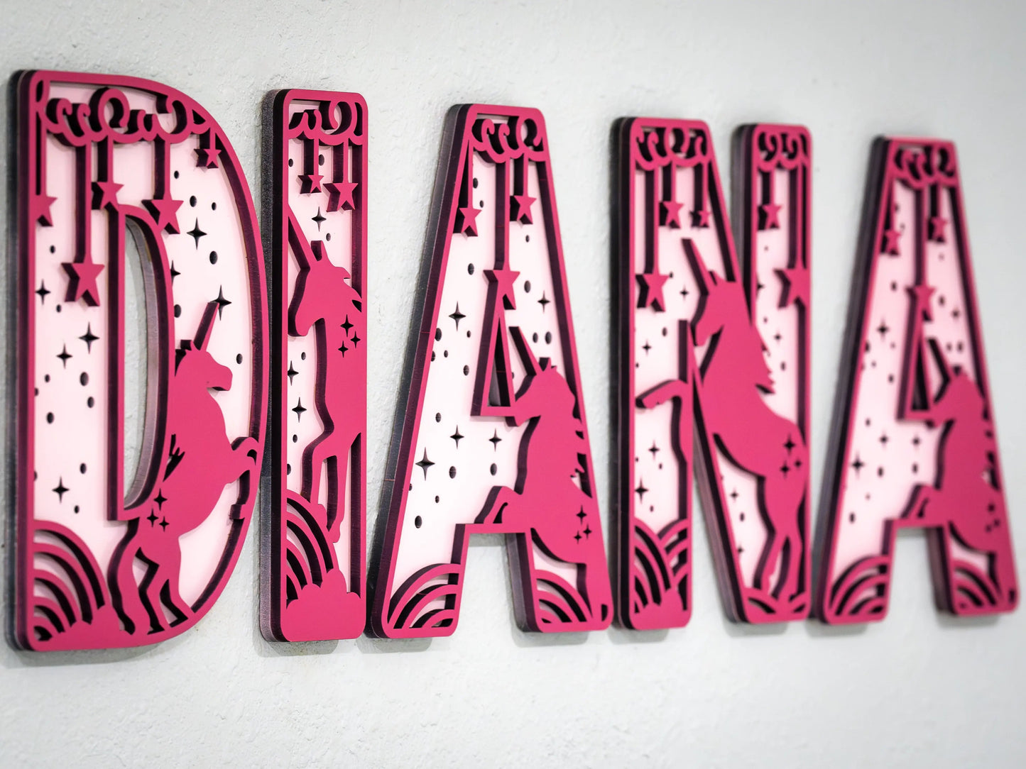 Personalized UNICORN DREAMS Name Sign | Custom Nursery Decor | Girls Themed Cut-Out Name Sign | Layered Wooden Name Sign for Kids Room My Store