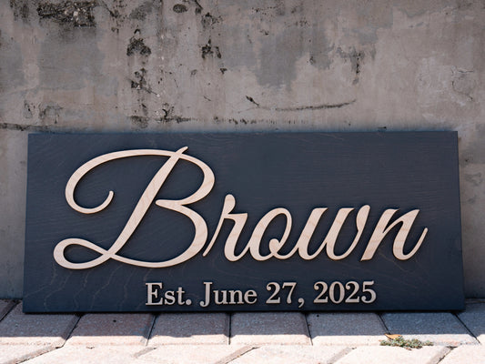 Custom Family Name Sign | Personalized Wooden Wedding Gift | Rustic Last Name Wood Plaque | Established Date Sign |Аnniversаrу (Brown Style) WoodHarmonyUs