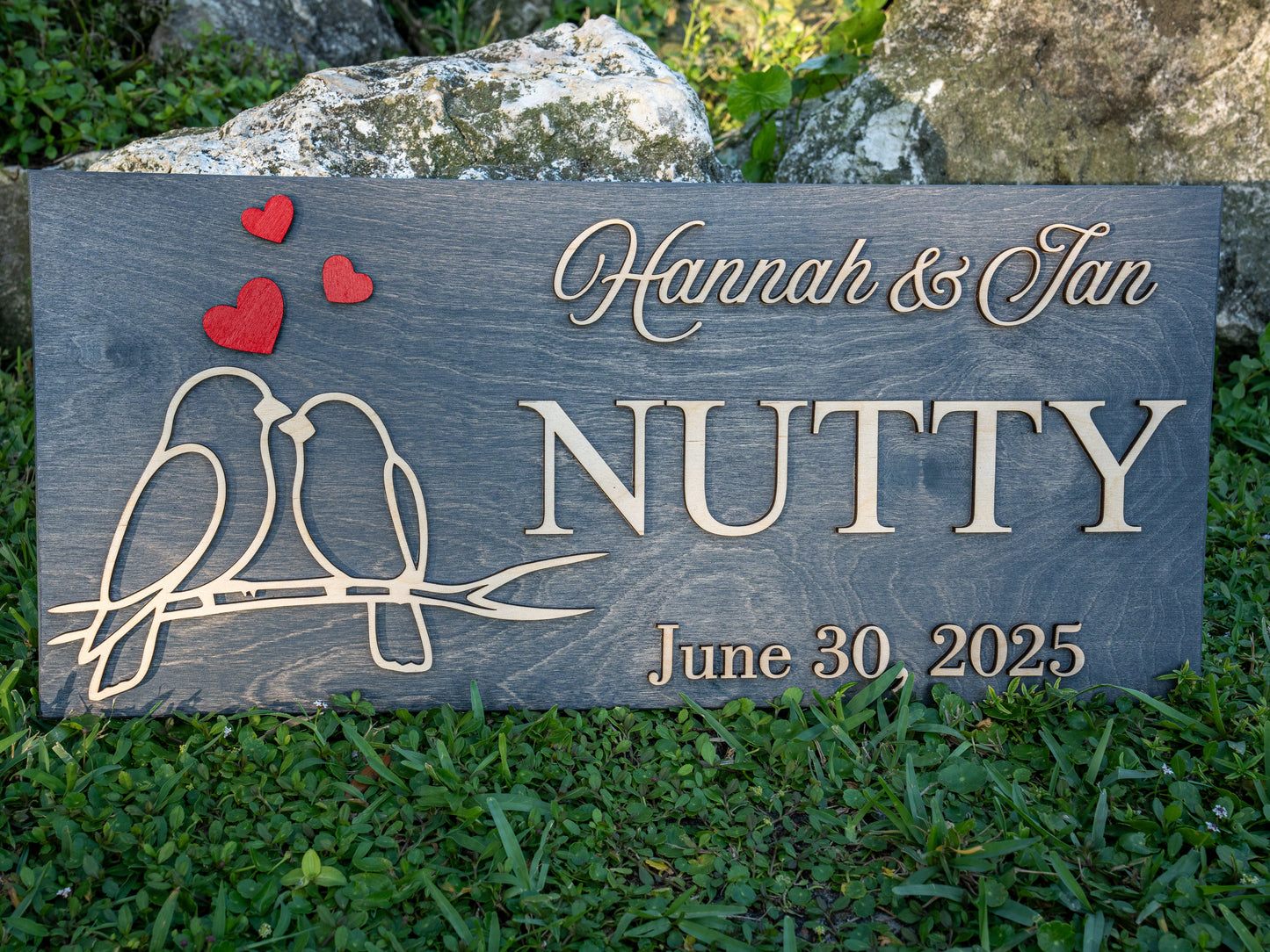 Custom Family Name Sign | Personalized Wooden Wedding Gift | Rustic Last Name Wood Plaque | Established Date Sign |Аnniversаrу (Nutty Style)