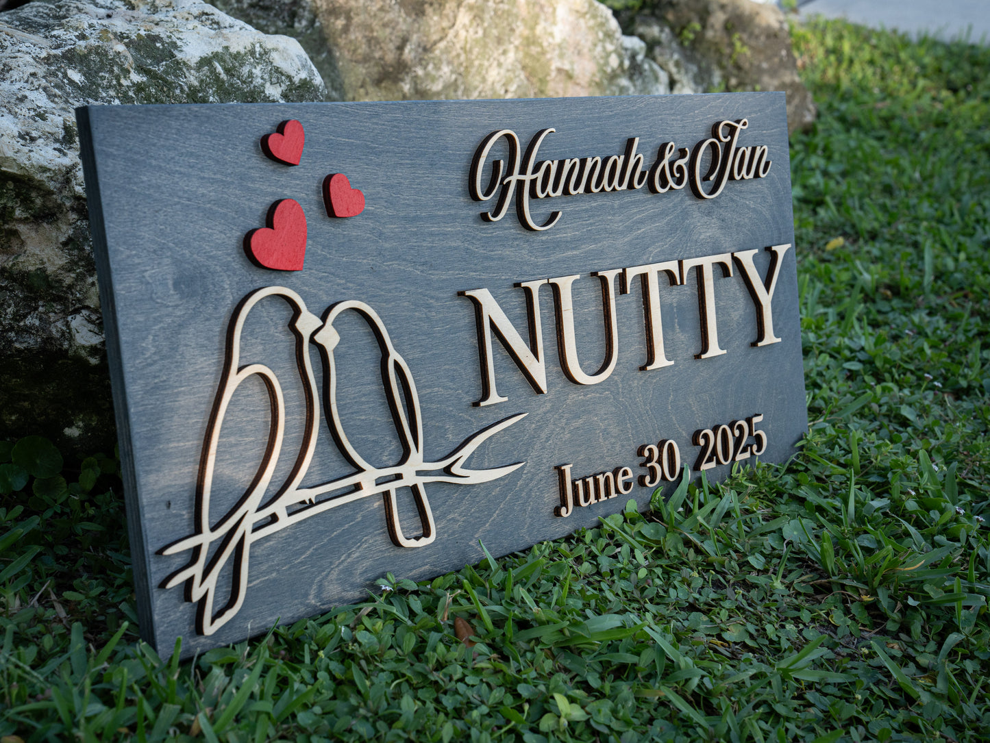 Custom Family Name Sign | Personalized Wooden Wedding Gift | Rustic Last Name Wood Plaque | Established Date Sign |Аnniversаrу (Nutty Style)