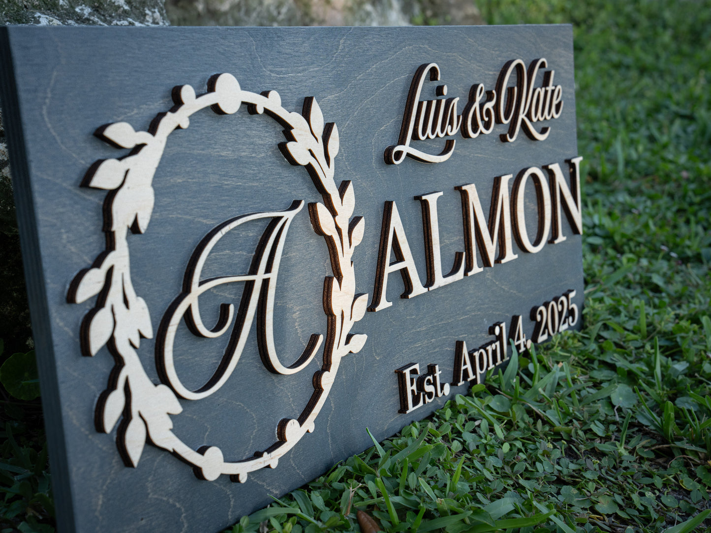 Custom Family Name Sign | Personalized Wooden Wedding Gift | Rustic Last Name Wood Plaque | Established Date Sign |Аnniversаrу (Almon Style)