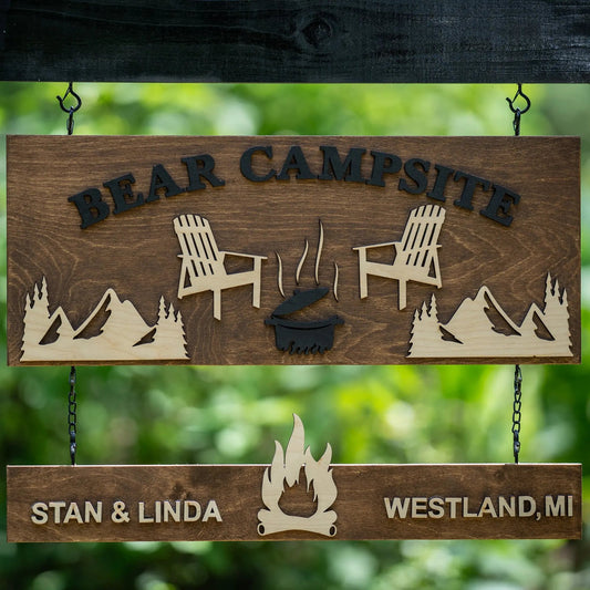 Personalized Wood Campfire Sign | Custom Camping Gifts | Cabin Decor | Camper Decor | Family Name Campsite Sign | Last Name Fire Pit Sign WoodHarmonyUs