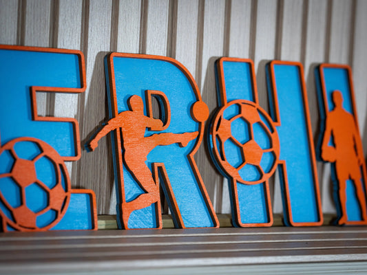 Custom Soccer Name Sign – Boys Room Decor – Freestanding Wooden Letters – Personalized Gift with Football Theme – Nursery Wall Art My Store