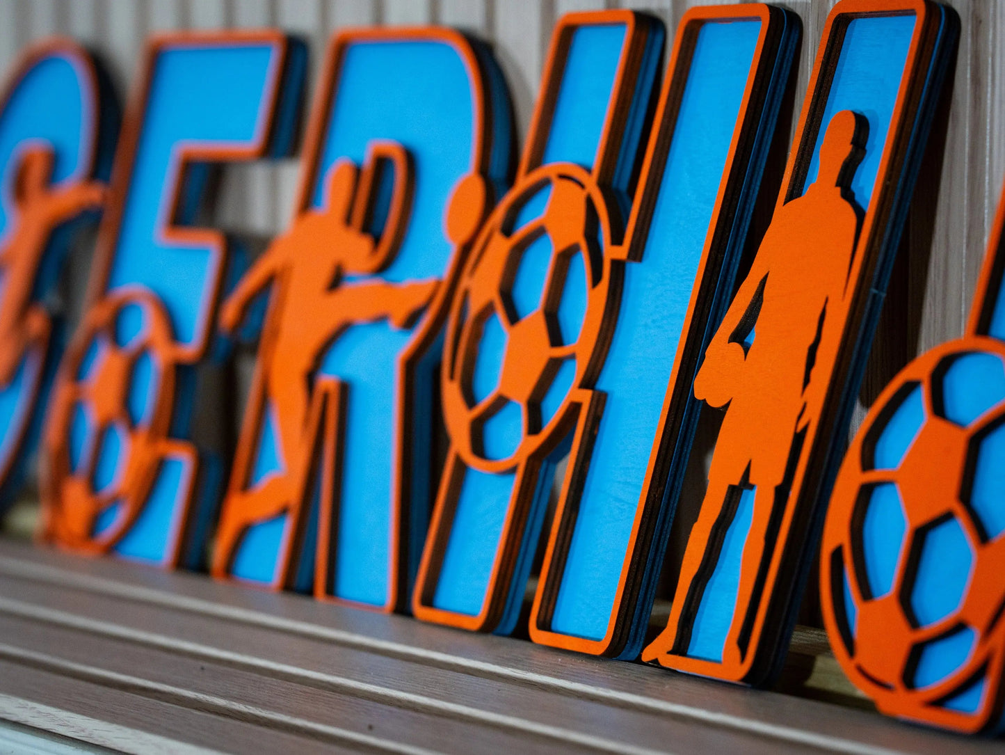 Custom Soccer Name Sign – Boys Room Decor – Freestanding Wooden Letters – Personalized Gift with Football Theme – Nursery Wall Art My Store