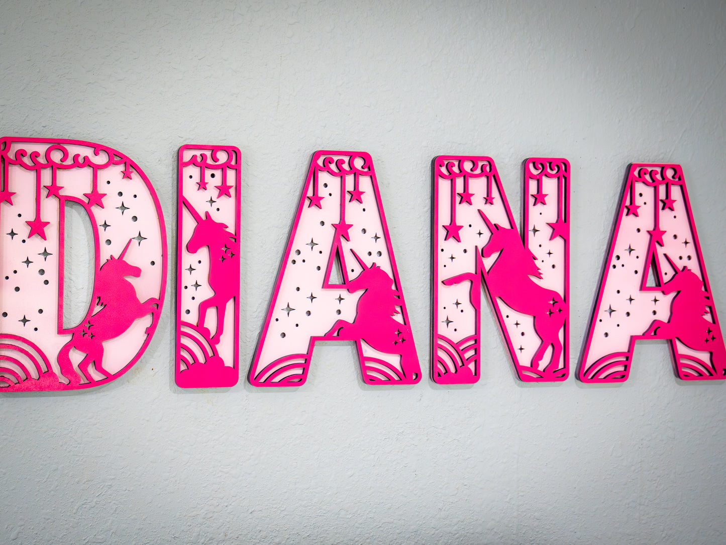 Personalized UNICORN DREAMS Name Sign | Custom Nursery Decor | Girls Themed Cut-Out Name Sign | Layered Wooden Name Sign for Kids Room