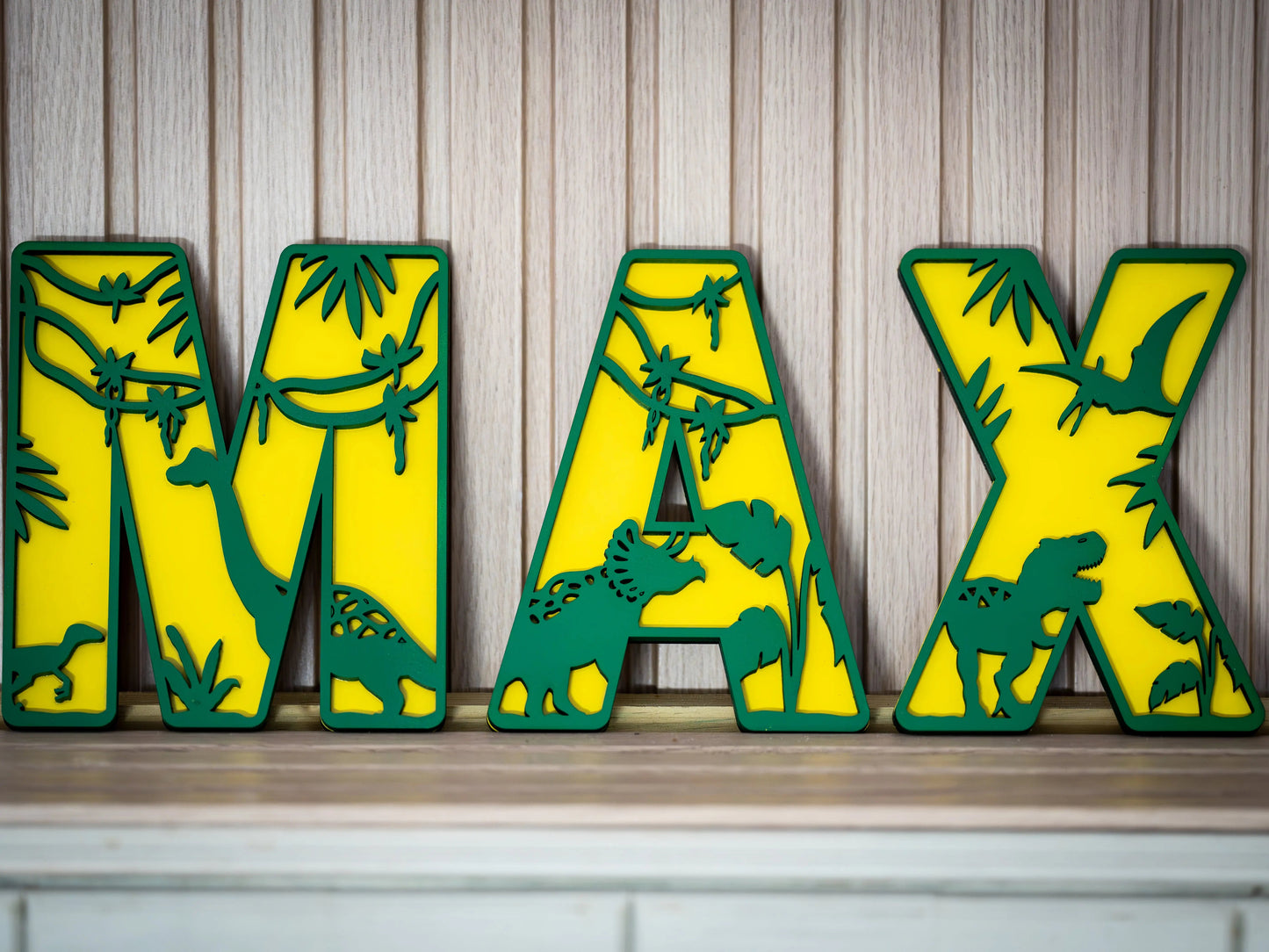 Personalized DINOSAUR Name Sign | Custom Nursery Decor | DINOSAUR Themed Cut-Out Name Sign | Layered Wooden Name Sign for Kids Room My Store