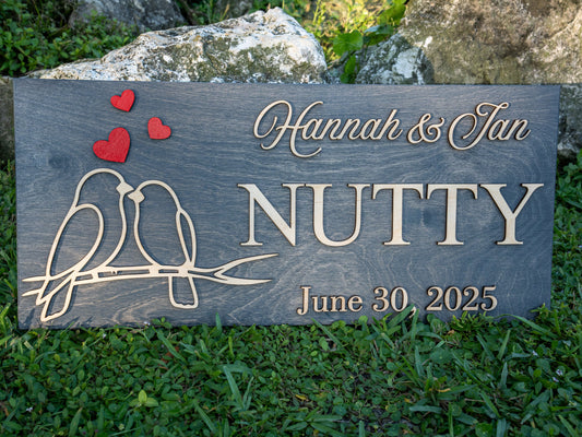 Custom Family Name Sign | Personalized Wooden Wedding Gift | Rustic Last Name Wood Plaque | Established Date Sign |Аnniversаrу (Nutty Style)