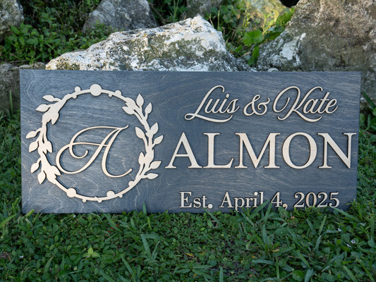 Custom Family Name Sign | Personalized Wooden Wedding Gift | Rustic Last Name Wood Plaque | Established Date Sign |Аnniversаrу (Almon Style)