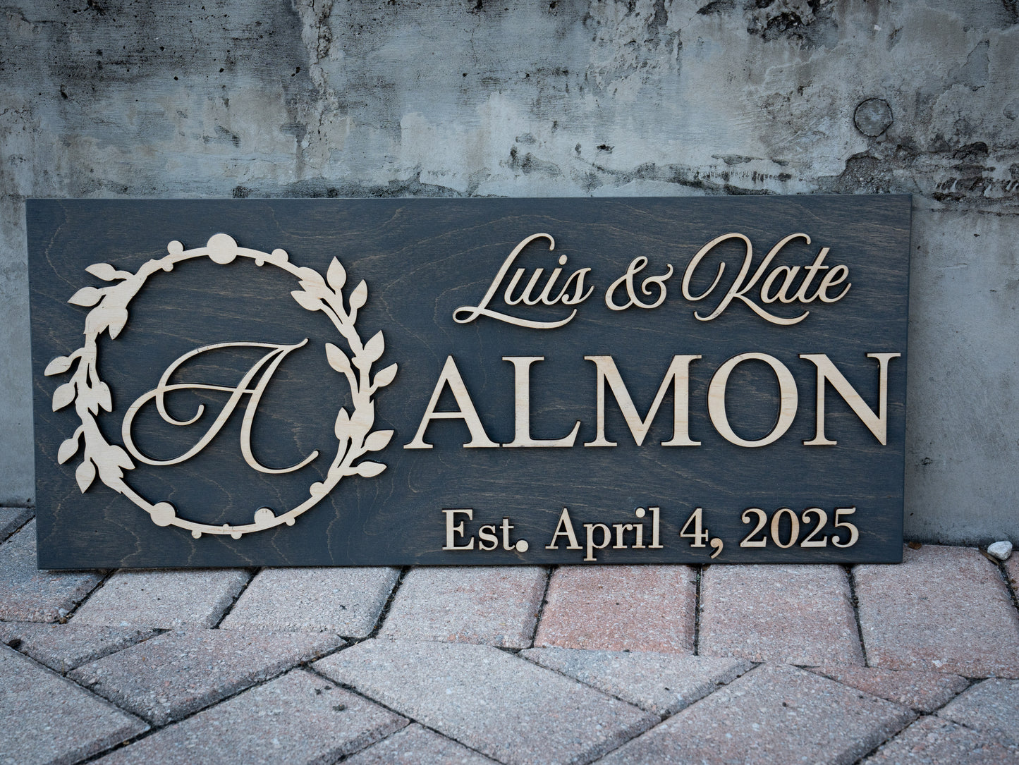 Custom Family Name Sign | Personalized Wooden Wedding Gift | Rustic Last Name Wood Plaque | Established Date Sign |Аnniversаrу (Almon Style)