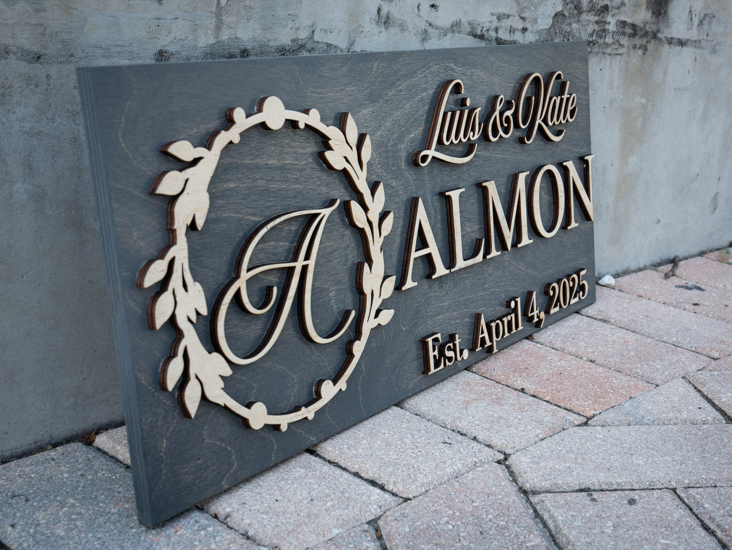 Custom Family Name Sign | Personalized Wooden Wedding Gift | Rustic Last Name Wood Plaque | Established Date Sign |Аnniversаrу (Almon Style)
