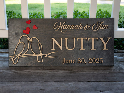 Custom Family Name Sign | Personalized Wooden Wedding Gift | Rustic Last Name Wood Plaque | Established Date Sign |Аnniversаrу (Nutty Style)