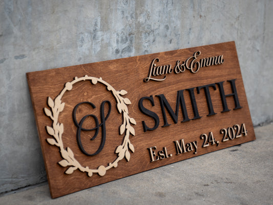 Last Name Sign | Custom Wood Sign | Established Sign | Personalized Wedding Gift | Wedding Sign | 3D Sign Family Name Sign Anniversary Gift
