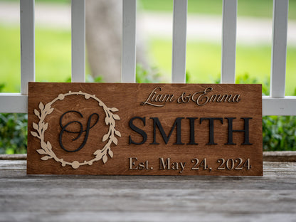 Last Name Sign | Custom Wood Sign | Established Sign | Personalized Wedding Gift | Wedding Sign | 3D Sign Family Name Sign Anniversary Gift