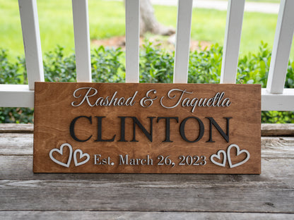 Personalized Wedding Gift Last Name Established Sign Family Name Sign Wooden Sign Custom Wood Sign Anniversary Couple Gift Personalized Sign