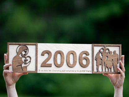 “In This Home, the Lord Comes First” – Custom Address Sign with House Number, Jesus & Family Silhouette WoodHarmonyUs