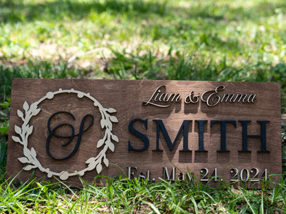 Last Name Sign | Custom Wood Sign | Established Sign | Personalized Wedding Gift | Wedding Sign | 3D Sign Family Name Sign Anniversary Gift