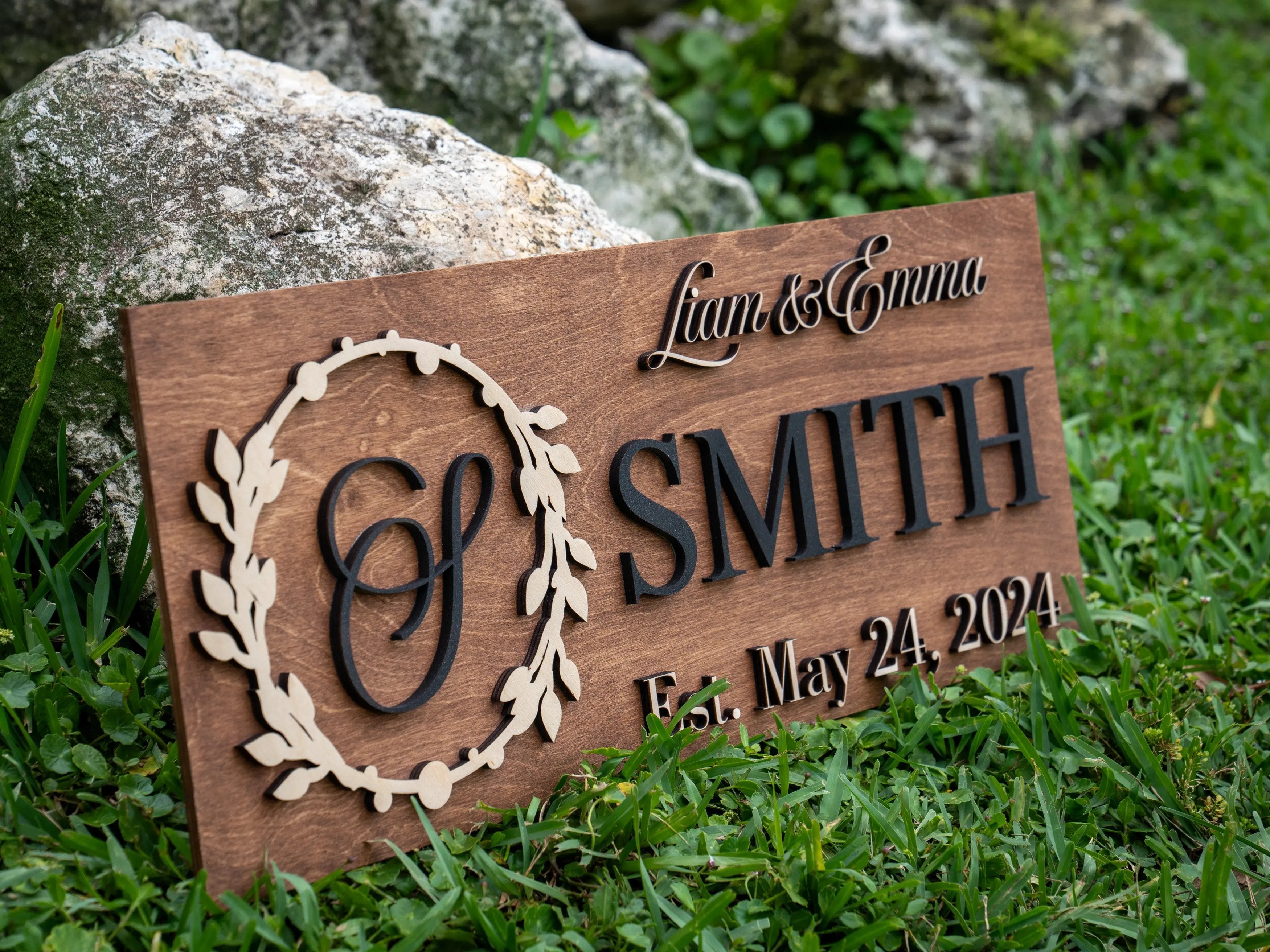 Last Name Sign | Custom Wood Sign | Established Sign | Personalized Wedding Gift | Wedding Sign | 3D Sign Family Name Sign Anniversary Gift WoodHarmonyUs