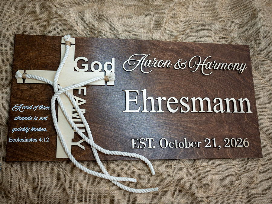 Walnut finish and natural wood lettering