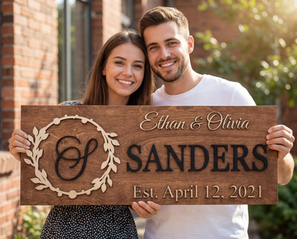 Hand stained Baltic Birch wood grain texture 3D monogram sign