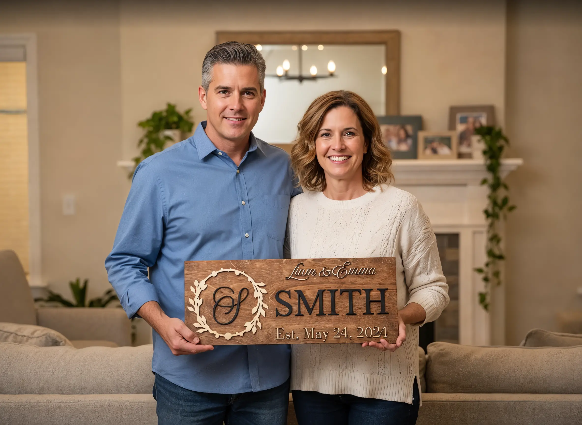 Custom wooden wedding sign Smith established date anniversary gift