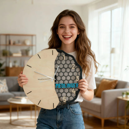 Personalized Wooden Wall Clock — Custom Name Modern Honeycomb Design | Baltic Birch Premium Gift WoodHarmonyUs