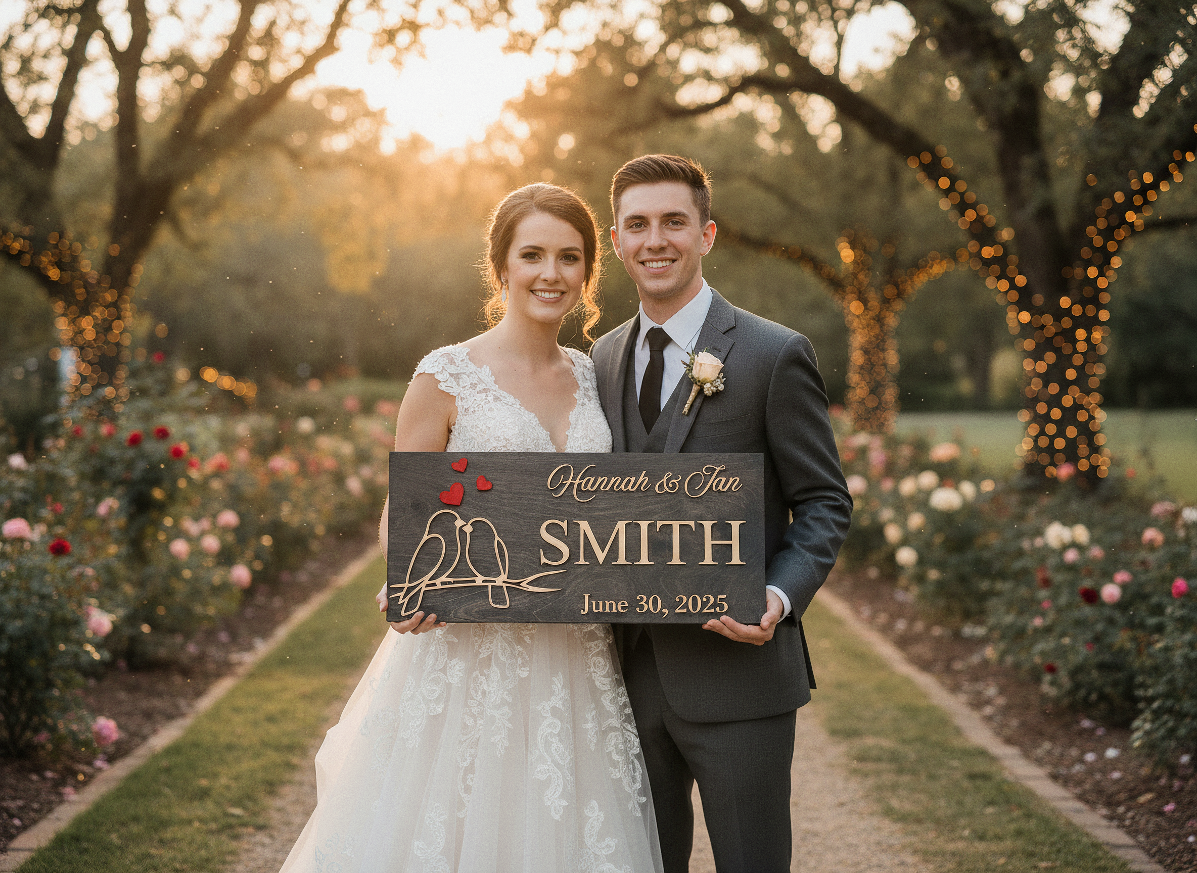 Personalized Lovebirds 3D Wood Sign | Custom Family Name & Wedding Date Plaque | Rustic Couple’s Gift