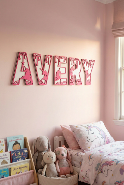 Personalized UNICORN DREAMS Name Sign | Custom Nursery Decor | Girls Themed Cut-Out Name Sign | Layered Wooden Name Sign for Kids Room