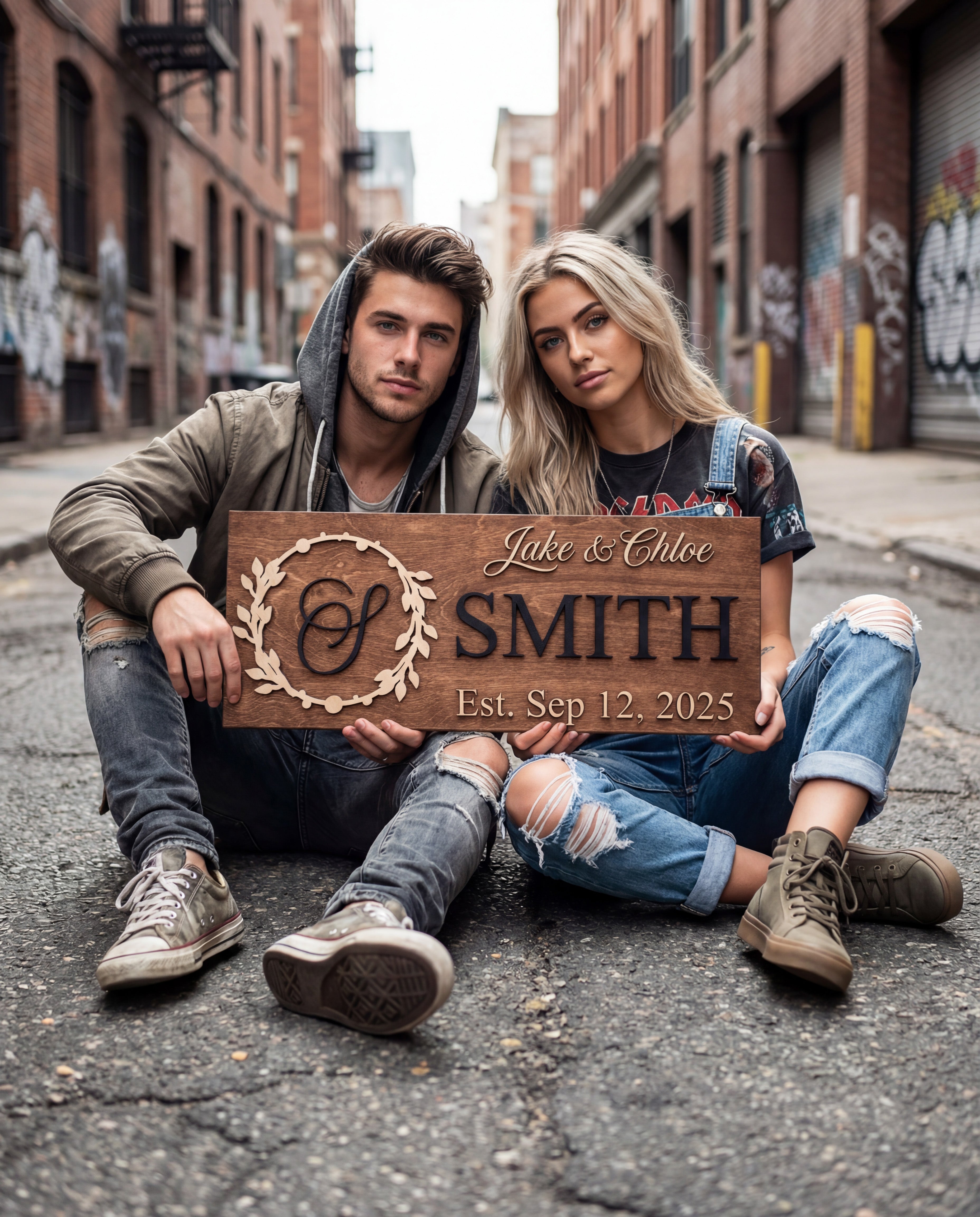 Classic Monogram personalized family name sign in Baltic birch with raised 3D lettering