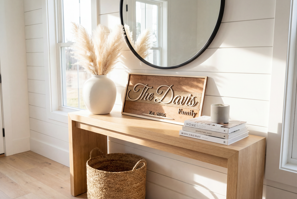 Personalized 3D wood and burlap family name sign with established date