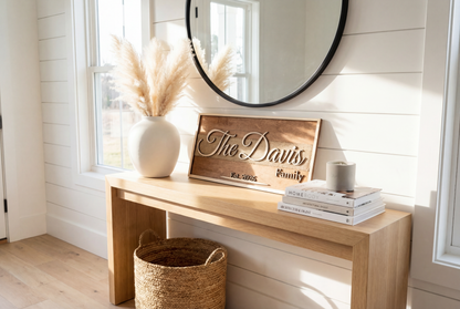 Personalized 3D wood and burlap family name sign with established date