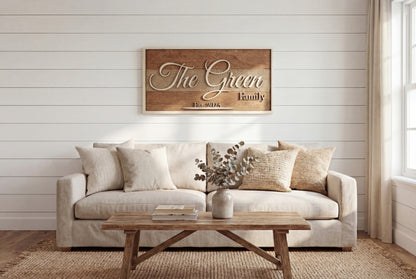 Personalized 3D wood and burlap family name sign with established date