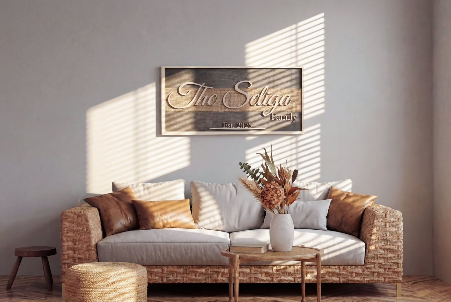 Personalized 3D Wood & Burlap Family Sign