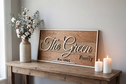 Personalized 3D Wood & Burlap Family Sign